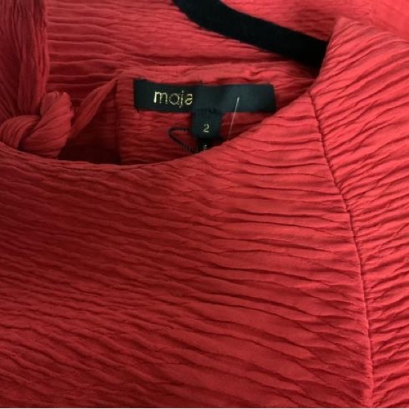 Maje Red Rouge Textured Keyhole Bow Back Rinis Shift New Cocktail Dress - Picture 4 of 5